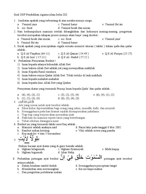 Contoh Soal USP Agama Islam Kelas 12