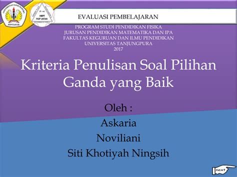 Kriteria Mengenali Soal Pilihan Ganda yang Baik sd kelas 1 Indonesia