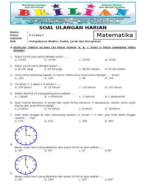 Kumpulan Soal Matematika Kelas 5 Semester 2 Pengukuran