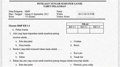 Latihan Mengerjakan Soal SBDP Kelas 6 Tema 1 Secara Rutin