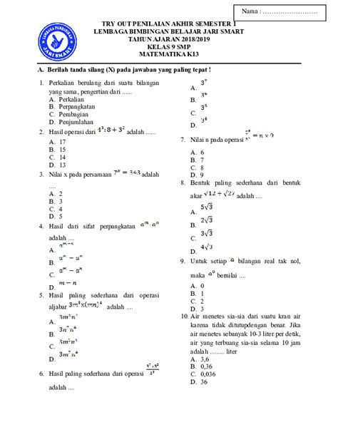 Latihan Rutin Matematika Kelas 9