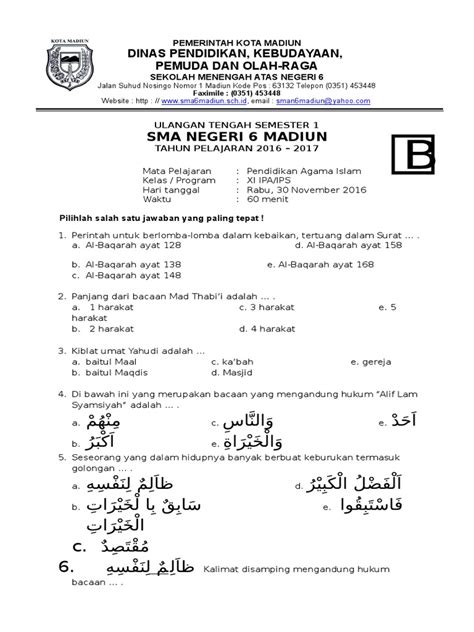Contoh Soal UAS Pendidikan Agama Islam Kelas 11 Semester 1