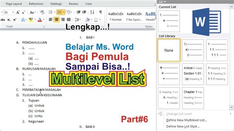 Menyesuaikan Tampilan Multilevel List di Word