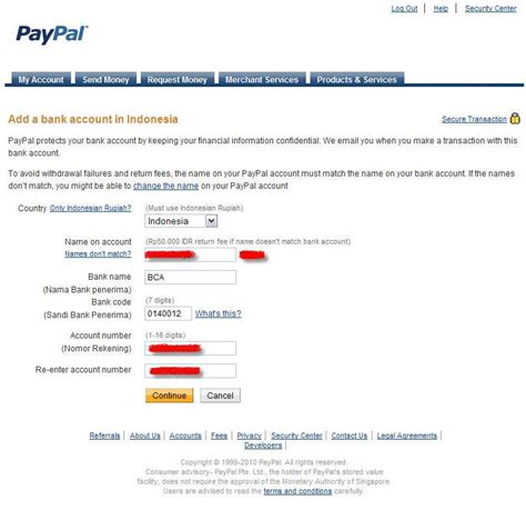 PayPal verifikasi rekening bank Indonesia