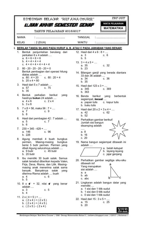 Ulasan Soal UAS Matematika Kelas 2 SD Semester 2