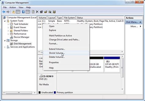 Select partitions in Disk Management