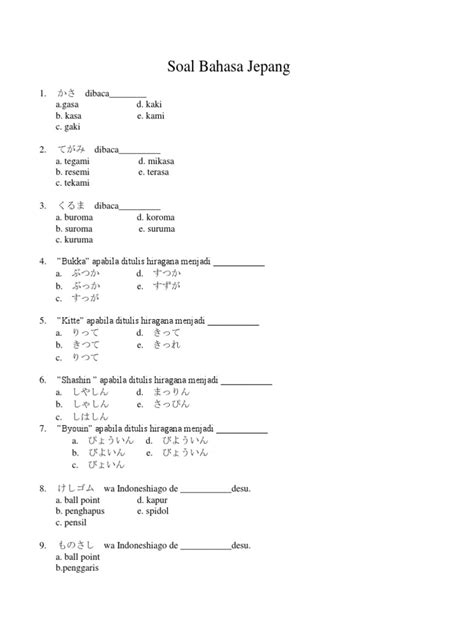 Soal Bahasa Jepang Kelas 11