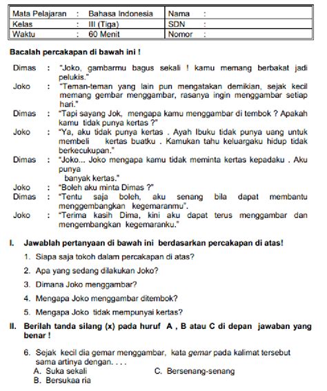 Pendidikan Bahasa Indonesia di Sekolah Dasar Kelas 1