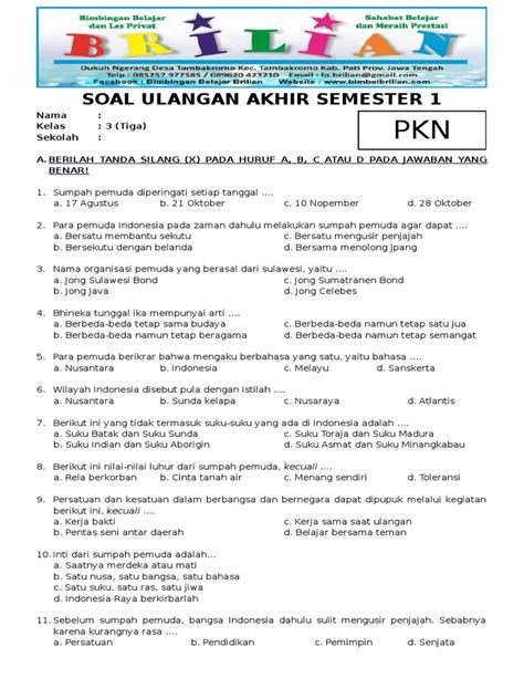 Soal Essay PKN Kelas 3 SD Semester 1 Indonesia