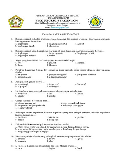 Soal IPA SMK Kelas 12 Semester 1 Indonesia