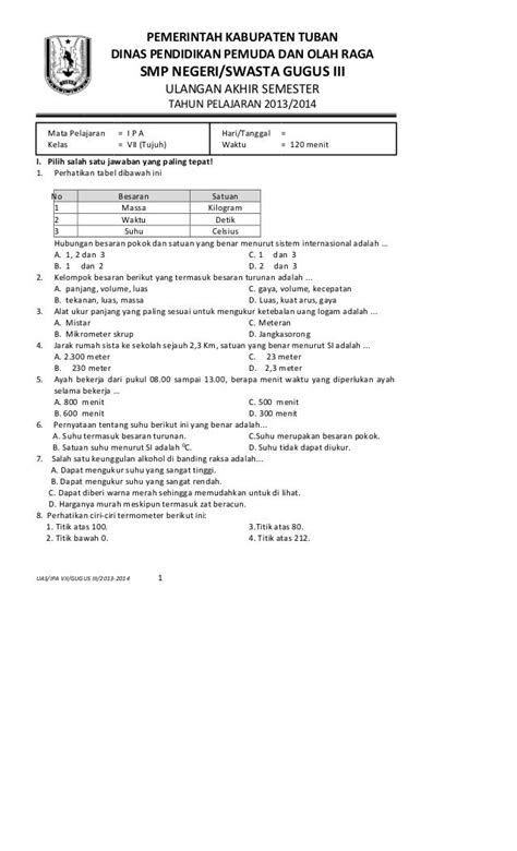 Soal IPA SMP Kelas 7 Semester Genap