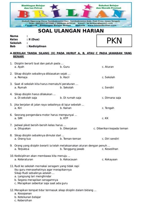 Soal Pilihan Ganda PKN Kelas 7 Semester 2 Kurikulum 2013 Indonesia