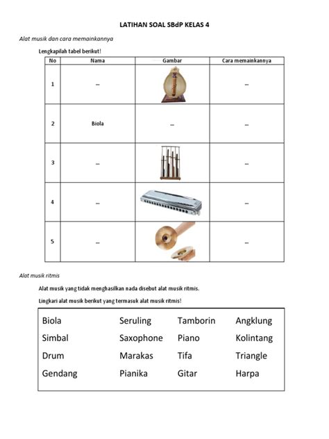 Soal SBDP Kelas 4 Tema 4 Indonesia