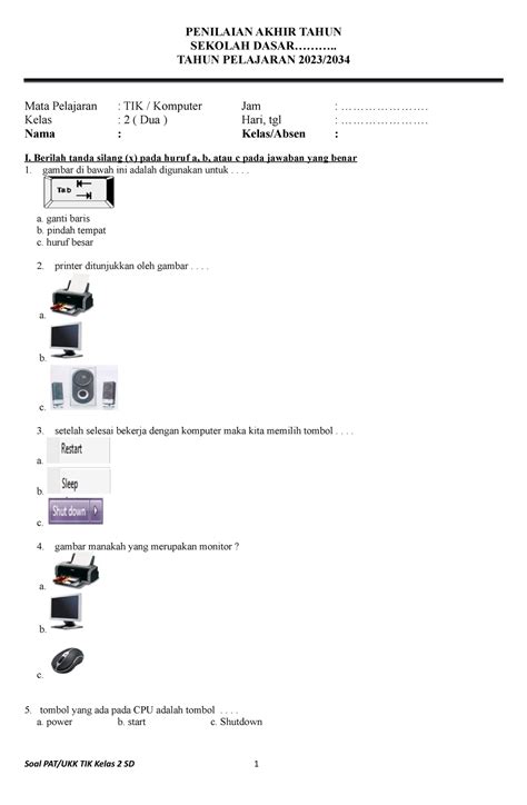 Pendidikan: Soal dan Jawaban TIK Kelas 2 SD