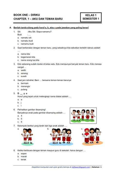 Soal Tema 1 Kelas 1 Indonesia