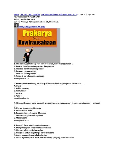 Soal USBN Kewirausahaan SMK 2017 PDF