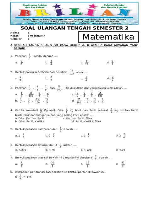 Soal UTS Matematika Kelas 6 Indonesia