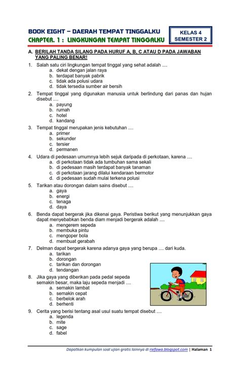 tujuan soal ulangan harian tema 4 subtema 2 kelas 4