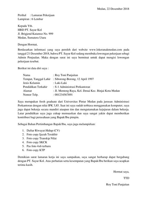 Surat Lamaran Pekerjaan Di Indonesia