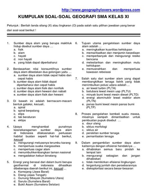 Contoh Soal Geografi SMA di Indonesia