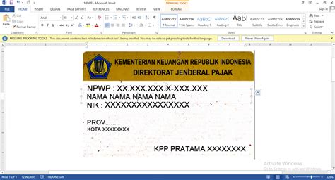 Template NPWP Kosong Indonesia