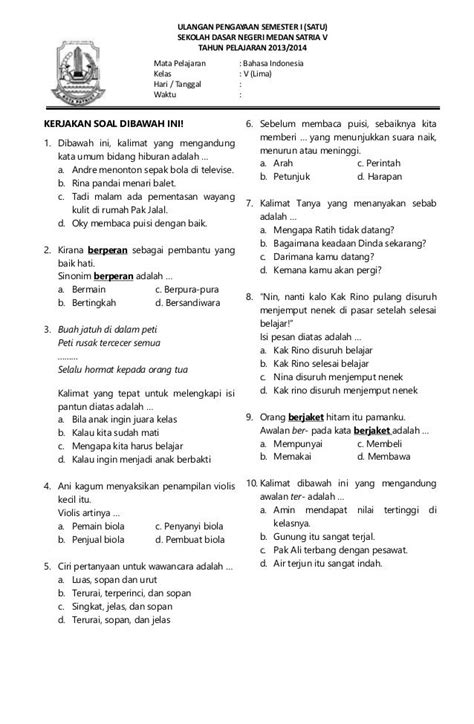 Ulangan Bahasa Indonesia Kelas 5