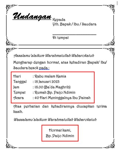 Undangan 40 Hari Meninggal