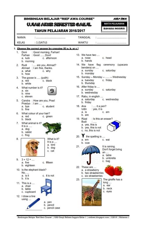 Contoh Soal Ulangan Bahasa Inggris Kelas 10 Semester 1