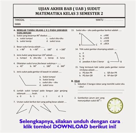 Unduh Soal Matematika Kelas 3 SD Semester 1