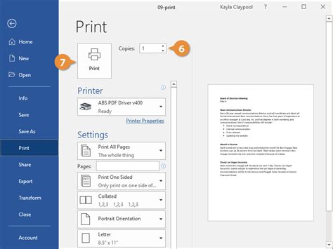 ms word print and save
