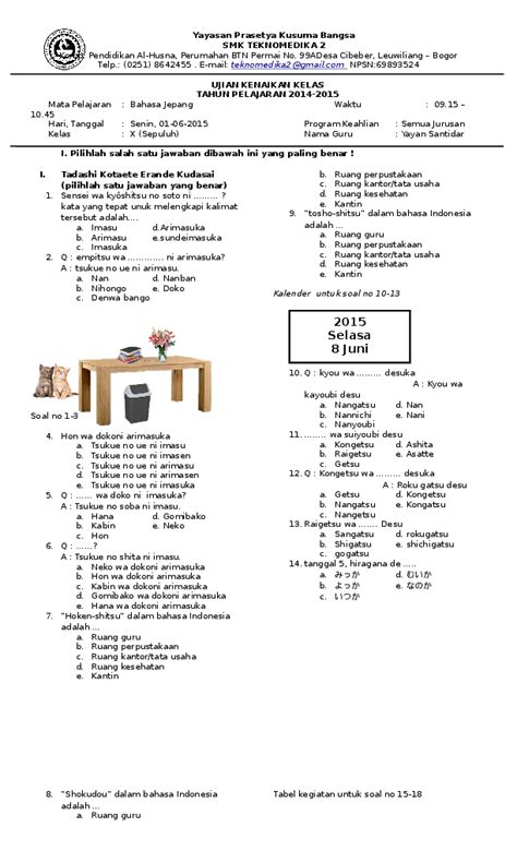 soal bahasa jepang kelas 11