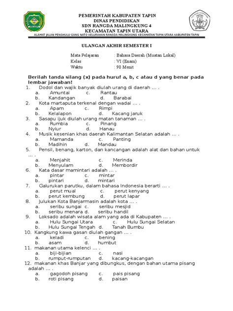 Soal Mulok di Sekolah Dasar