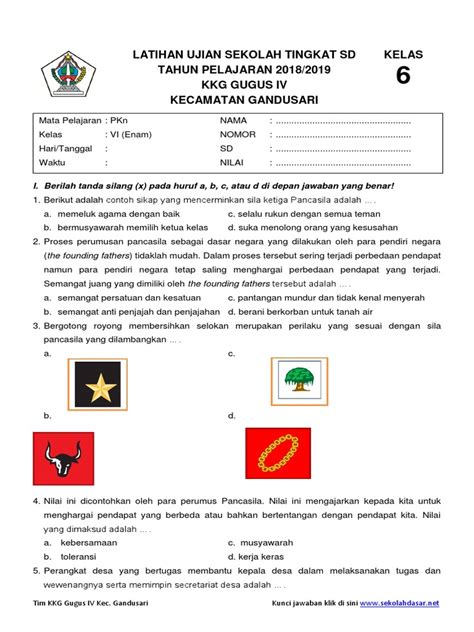 Soal Ujian Sekolah PKN Kelas 6 dengan Kunci Jawaban