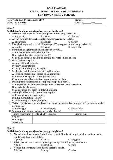 tipe evaluasi pembelajaran kelas 2 sd