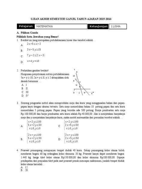 Soal Matematika Kelas 11 Semester 1 dan Jawabannya