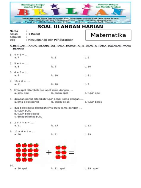 Soal Matematika Kelas 1 Semester 1