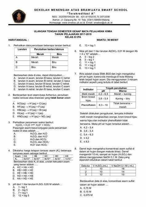 soal ujian kelas 11 semester 1 Indonesia