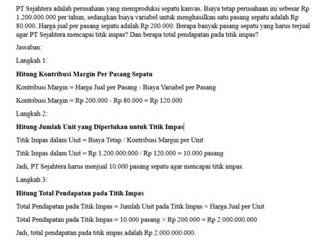 Contoh Soal BEP dan Jawabannya di Indonesia