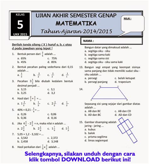 soal ujian matematika kelas 2 sd semester 2