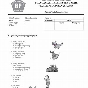 Contoh Soal UTS Bahasa Indonesia Kelas 1 SD Semester 1