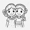 Two Black And White Sisters Standing Together Coloring Pages Outline ...