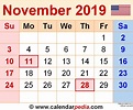 November 2019 Calendar | Templates for Word, Excel and PDF