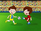 Ninos Animados Jugando Futbol - Dibujos De Ninos
