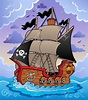 Navio pirata no mar tempestuoso - ilustração vetorial | Dibujo barco ...