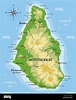 Sehr detaillierte physische Karte der Insel Montserrat, im Vektorformat ...