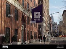 Les bâtiments de l'Université de New York avec le drapeau logo violet ...