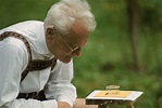 Ethologist Karl von Frisch testing the ability of bees to perceive ...