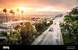 Luftpanorama der Ocean Ave Autobahn in Santa Monica Strand bei ...