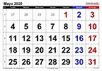 Calendario mayo 2020 en Word, Excel y PDF - Calendarpedia
