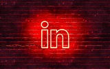 LinkedIn red logo, 4k, red brickwall, LinkedIn logo, social networks ...